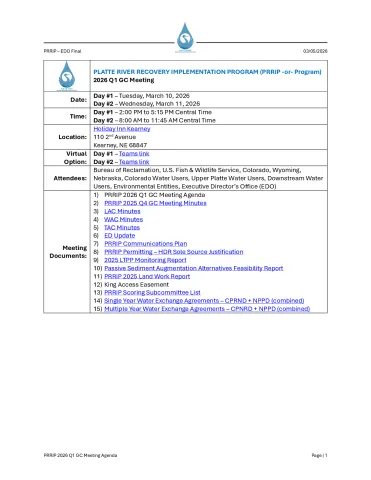 PRRIP 2026 Q1 GC Meeting Agenda