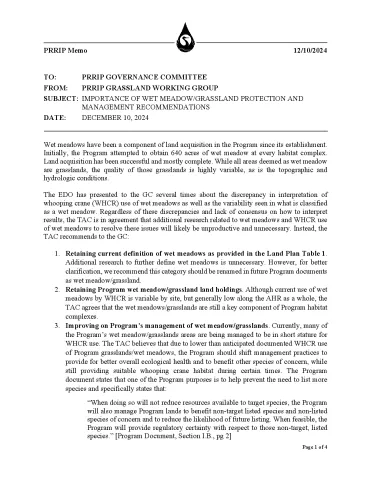 Platte River Recovery Implementation Program Wet Meadow/Grassland Protection and Management Policy