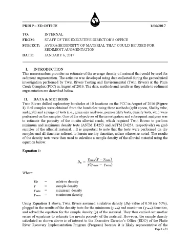Sediment Augmentation Material Unit Weight Memo (2017)