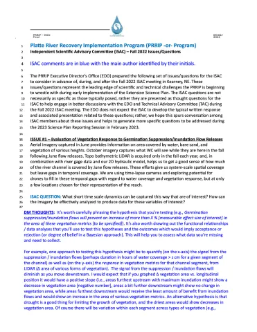 September 2022 ISAC Responses to PRRIP Discussion Questions