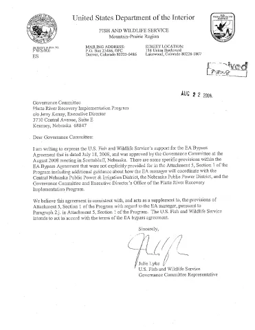 USFWS Environmental Account Bypass Agreement Letter of Support