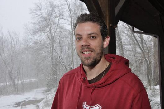 Brian is wearing a bama hoody in ND country.